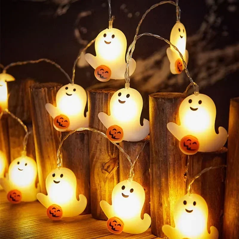 Halloween Ghost LED String Lights Operated Copper Wire Haunted House Decor Waterproof for Indoor Outdoor Home Party