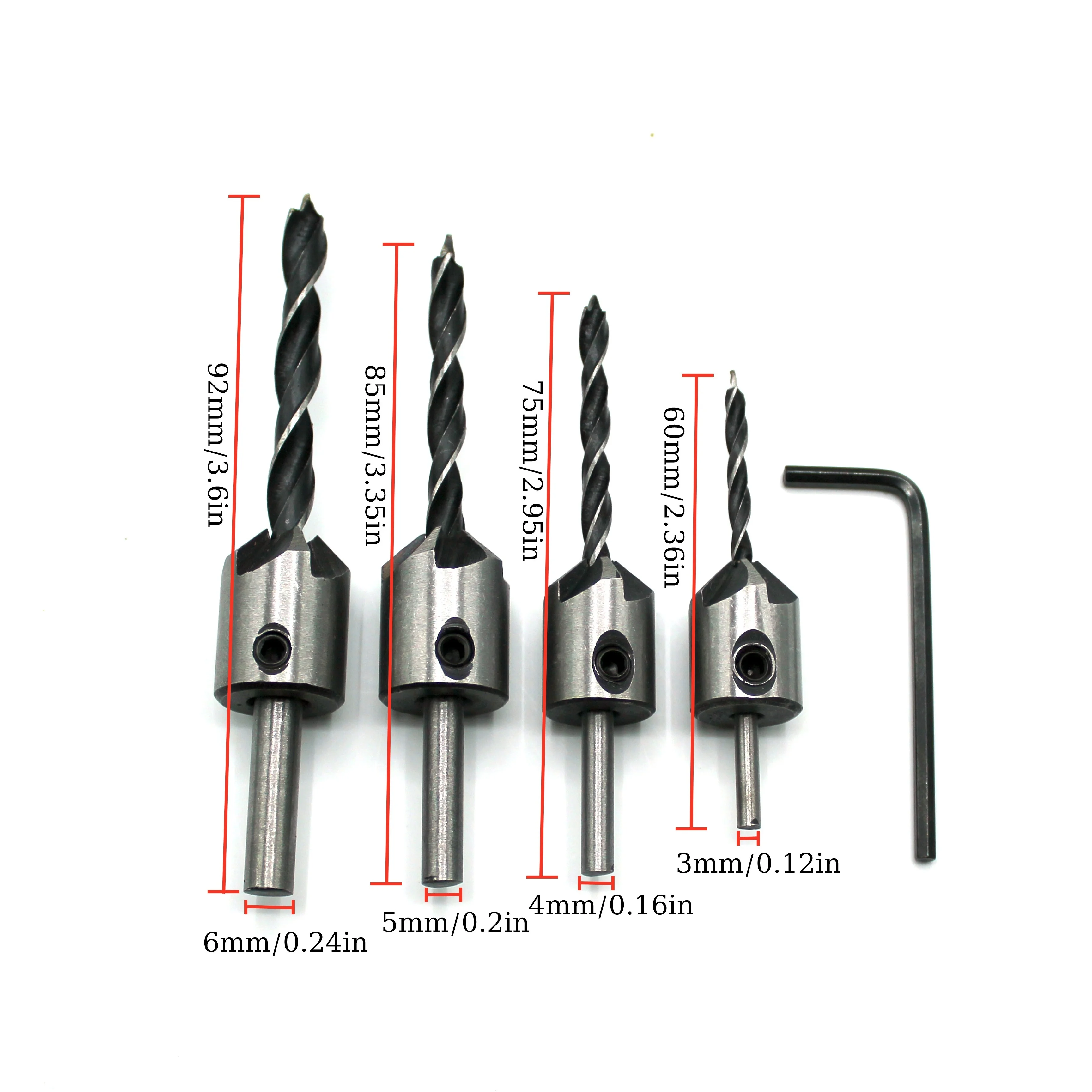 4pc Three Pointed Woodworking Counterbore Drill 3-6mm Reaming Drill Screw Chamfering Drill Bit Hole Opener Tool Set
