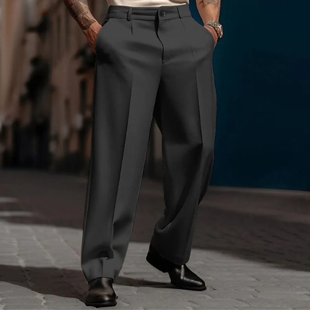 Pantalones de traje holgados informales de cintura alta para hombre, pantalón transpirable, versátil, cómodo, Retro, Color sólido, novedad de 2024