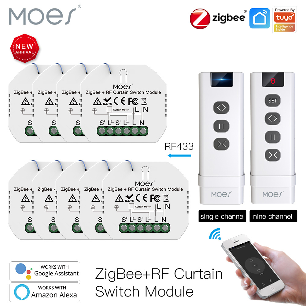 MoesHouse DIY ZigBee Smart RF433 Módulo de interruptor de cortina para persianas motorizadas Motor 2MQTT Smart Life APP Alexa Google Home
