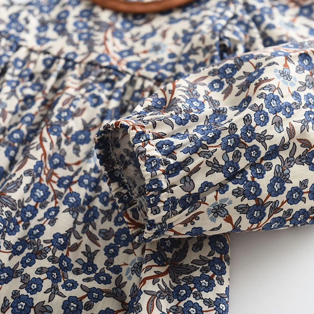 Bär Führer Herbst Frühling Neue Mädchen Kleid Mode Niedlichen Puppe Hals Blumen Druck Kleid kinder Mädchen Langarm Prinzessin kleid