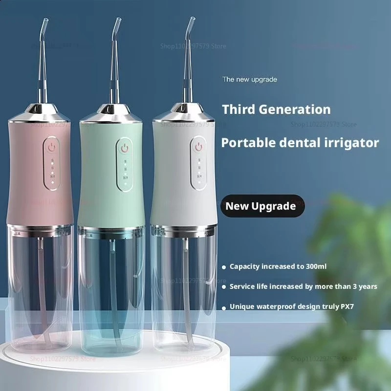 Irrigador oral elétrico inteligente portátil, fio dental de água, 4 jatos, 3 modos, recarregável, jato de água dental, limpador de dentes