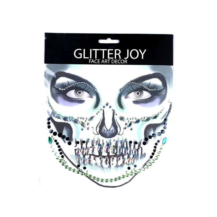 Serie de Halloween 3D araña Terror cara pegatinas de cristal fiesta Horror mueca decoraciones acrílico taladro tatuaje temporal pegatinas