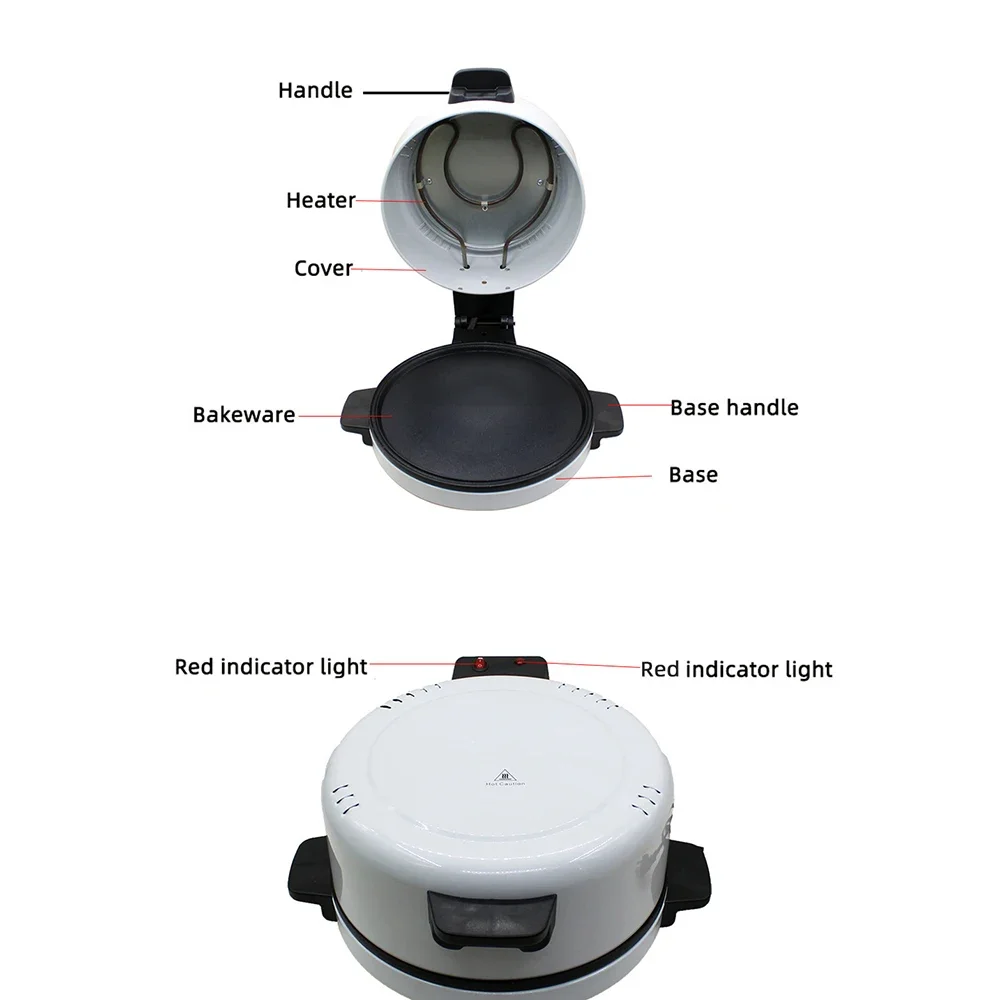 Electric Pizza Oven Indoor Portable, Steak Bread Pizza Pan with Indicator Light, Stone Baked Pizza At Home, Cold Touch Handle