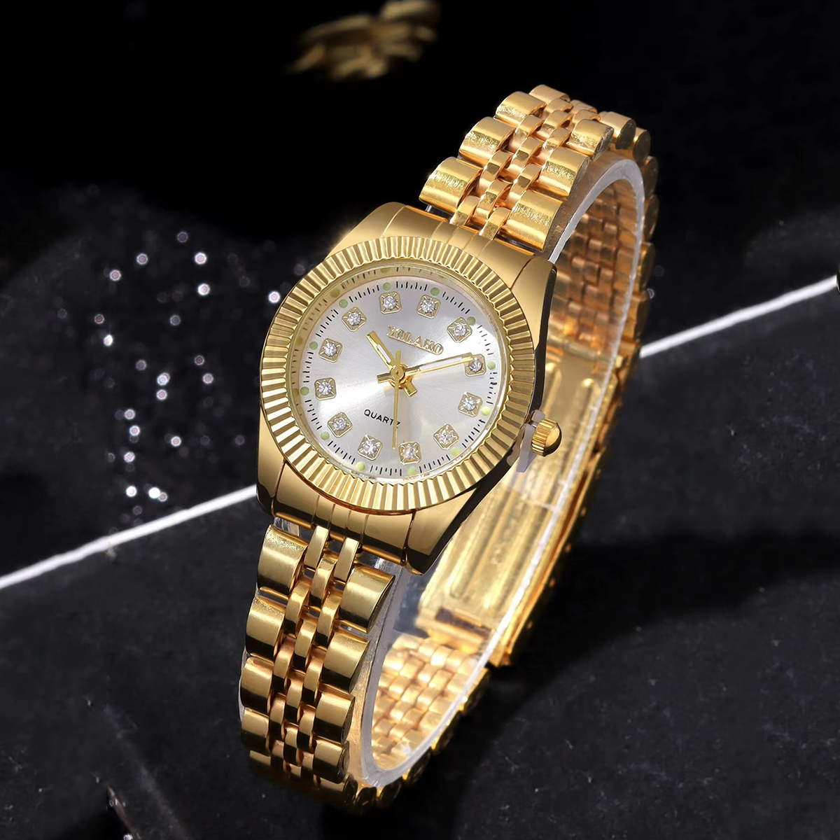 Mode Strass Vrouwen Quartz Horloge Kalender Horloge Klok Gift Reloj Mujer (Zonder Doos)
