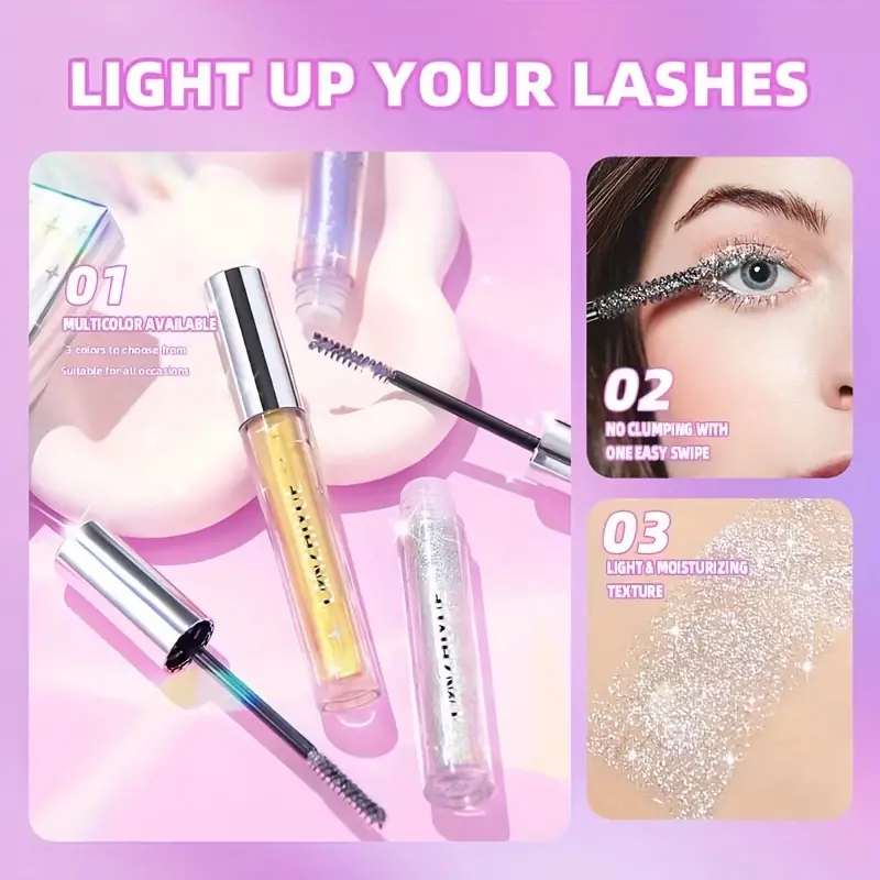 Rímel ondulado com brilho de diamante à prova d'água - efeito de neve com brilho, maquiagem para os olhos à prova de manchas para todos os tipos de pele, cosméticos femininos