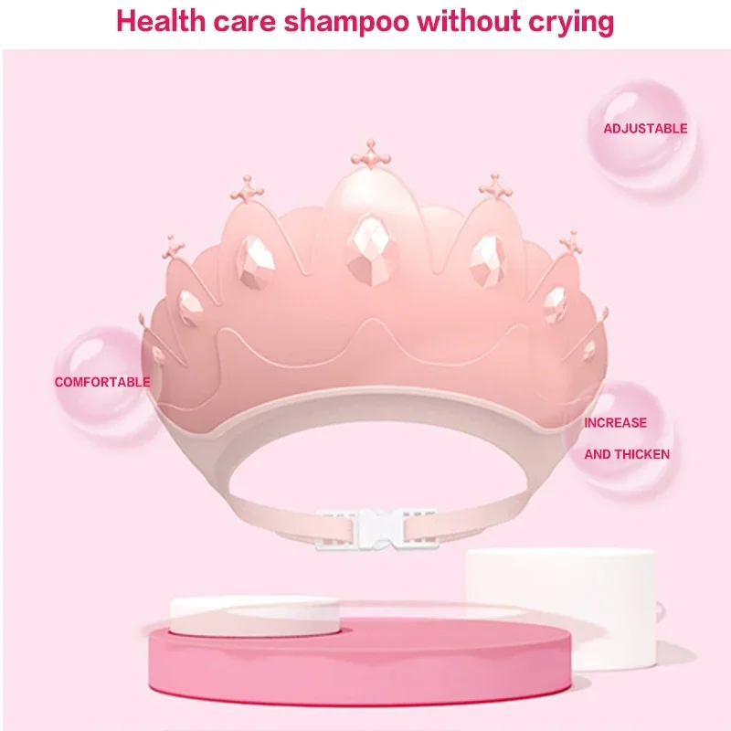 Tamanho ajustável crianças shampoo boné coroa touca de chuveiro do bebê dos desenhos animados viseira de banho infantil protetor de cabelo proteção de ouvido à prova dwaterproof água