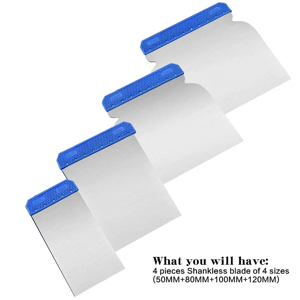 4 unids/lote raspador masilla cuchillo hoja herramientas de pintura mano enyesado hoja de limpieza pala para papel tapiz/calcomanías/acabado de paneles de yeso