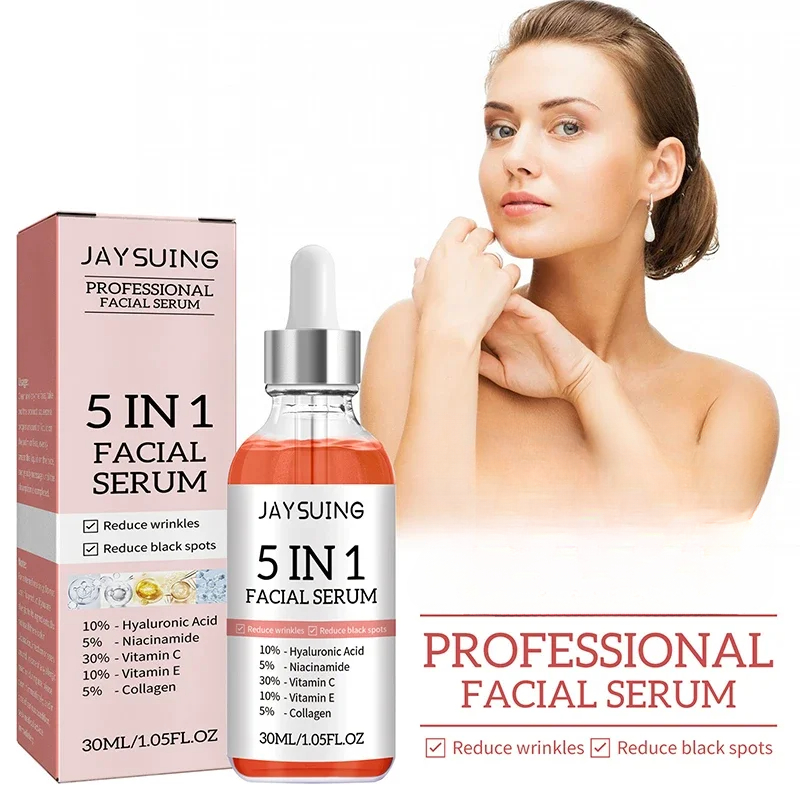 Suero Facial 5 en 1, rejuvenecimiento hidratante, ácido hialurónico, vitamina C, suero Facial, reduce los poros, suavizante, brillo, cuidado de la piel