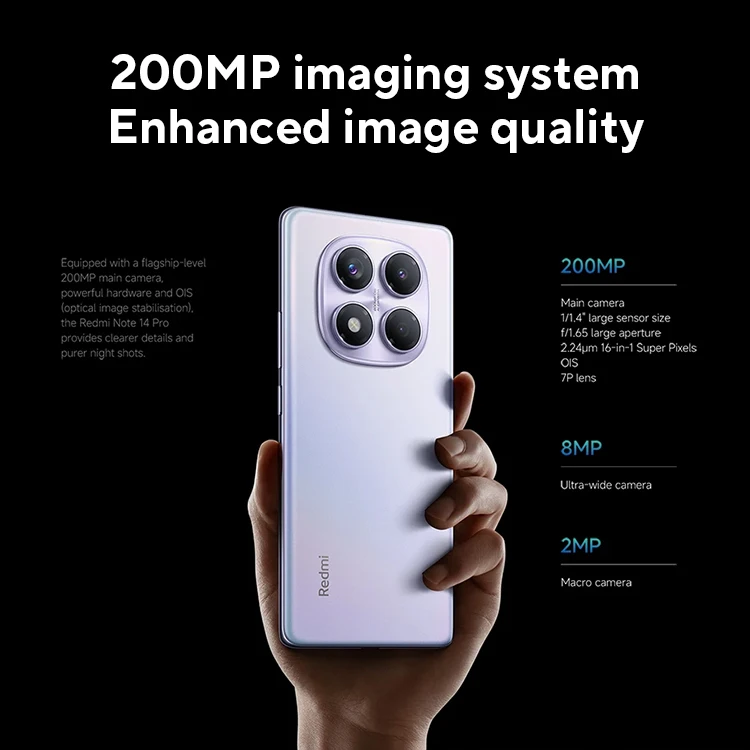 World Premiere Global Version Xiaomi Redmi Note 14 Pro 4G Smartphone 200MP AI Camera MediaTek Helio G100-Ultra 6.67" 5500mAh
