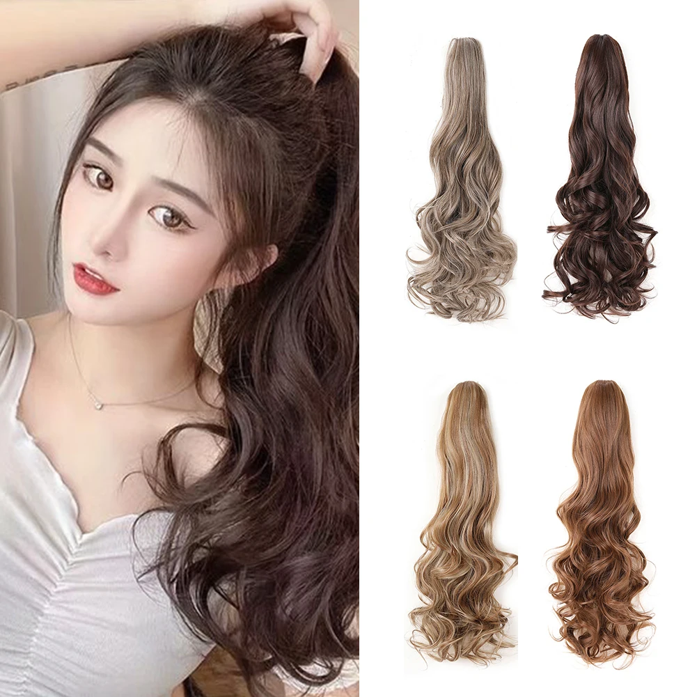Extensão sintética para mulheres, cauda de pônei encaracolada longa, peruca macia natural, uso diário, 18"