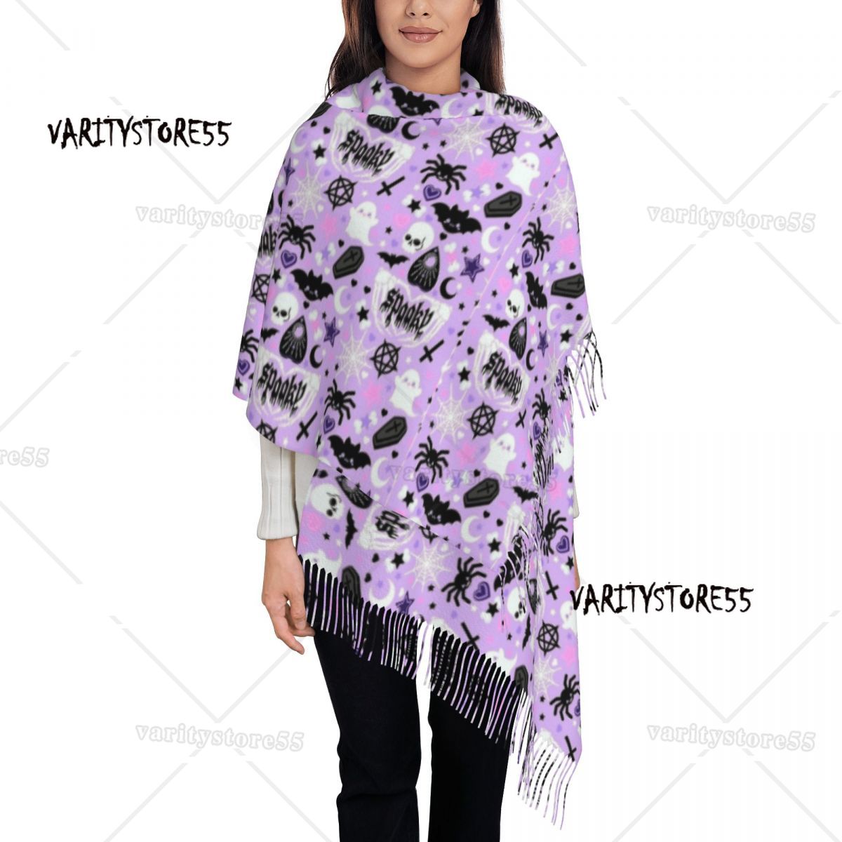Damen schal mit Quaste Halloween Fledermaus gruseligen Schädel langen Winter warmen Schal und Wickel Spinne niedlichen täglichen Verschleiß Kaschmir Schal
