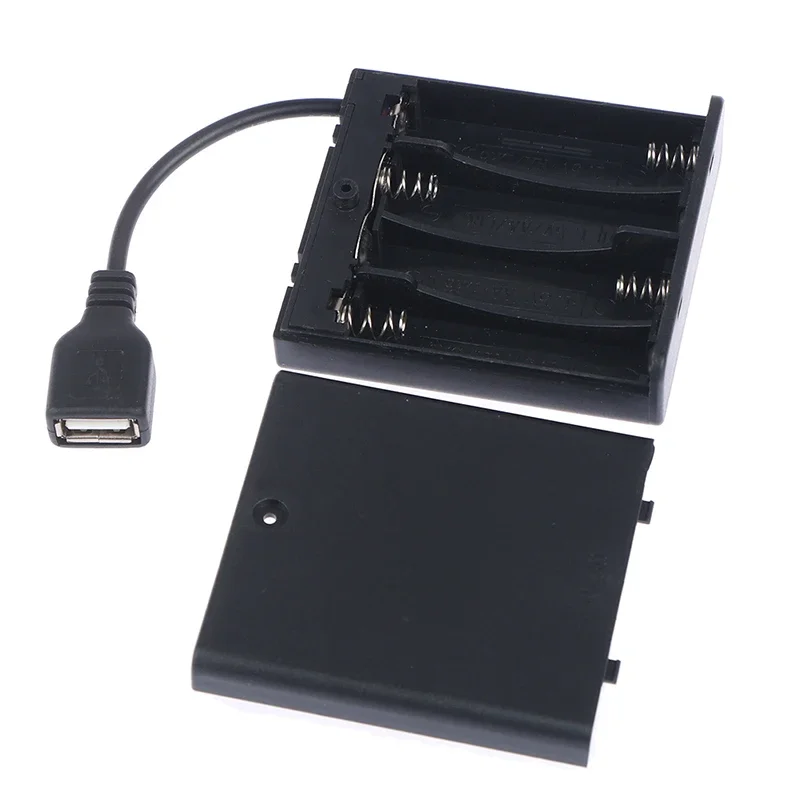 Czarny 1 szt. 4 X AA USB Pojemnik na baterie do mini zasilacza LED Strip Lights 5 V