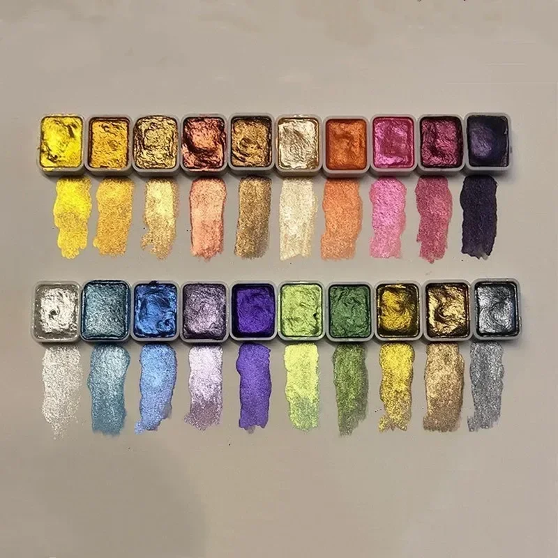 20 Farben 1 ml festes Aquarellpigment-Set Gold- und Silberpulver Mineralperlenpigment Kunst Aquarellmalerei Nageldekoration