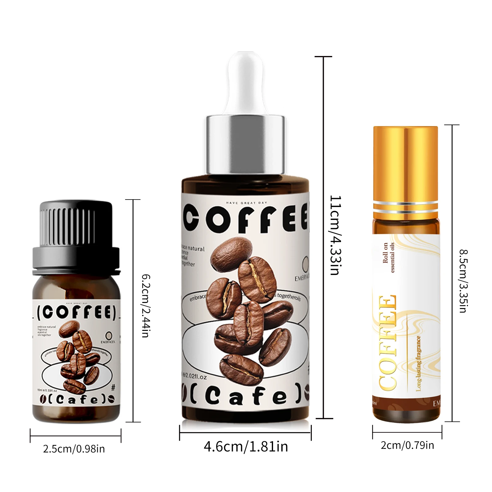 3PC/2PC/1PC 10ml 60ml Coffee Essential Oils Roller Essential Oils Cafe Perfume Refreshing For Gifts Candle Aromas For Humidifier