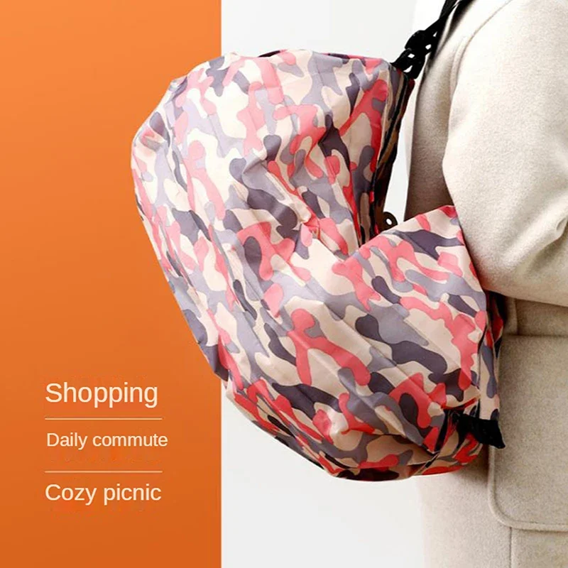 Bolsas de compras plegables con asa, bolsos de viaje portátiles de camuflaje, bolsa de compras de gran capacidad, 1 ud.