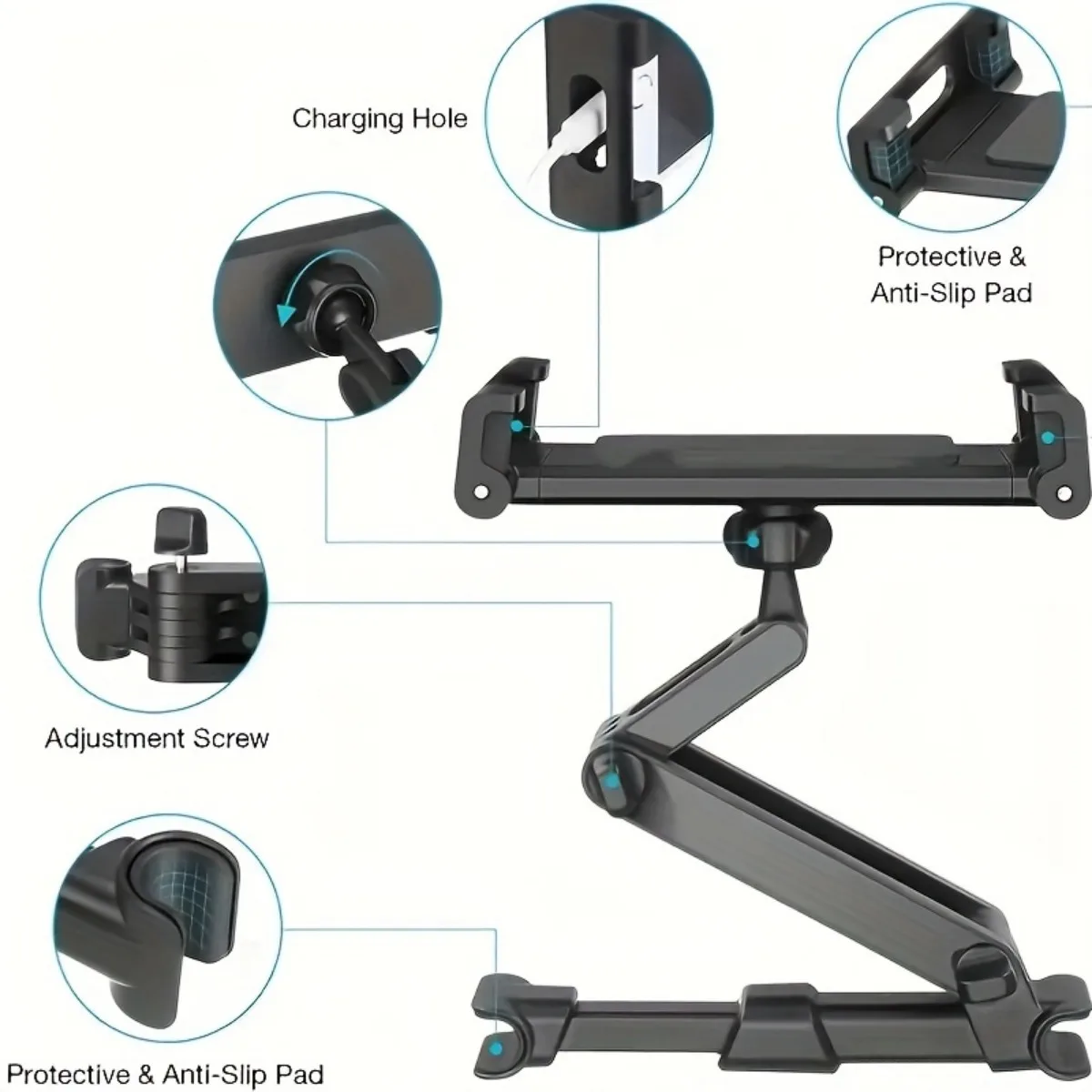 Suporte para tablet para carro, suporte para encosto de cabeça para tablet, berço compatível com dispositivos para ipad air mini, outro celular de 4.7-12.9"