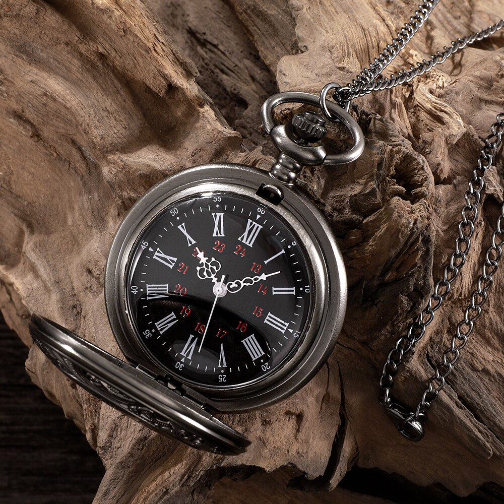 Relógio de bolso de quartzo com algarismos romanos para homens e mulheres, estojo oco, steampunk, colar pingente vintage, melhores presentes