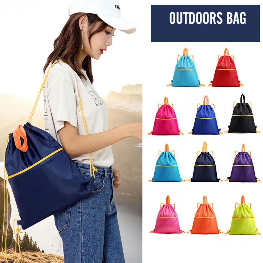 ไนลอนกันน้ำกลางแจ้งกันน้ำกีฬากระเป๋าหูรูดกีฬา Drawstring สองกระเป๋าเป้น้ำหนักเบา
