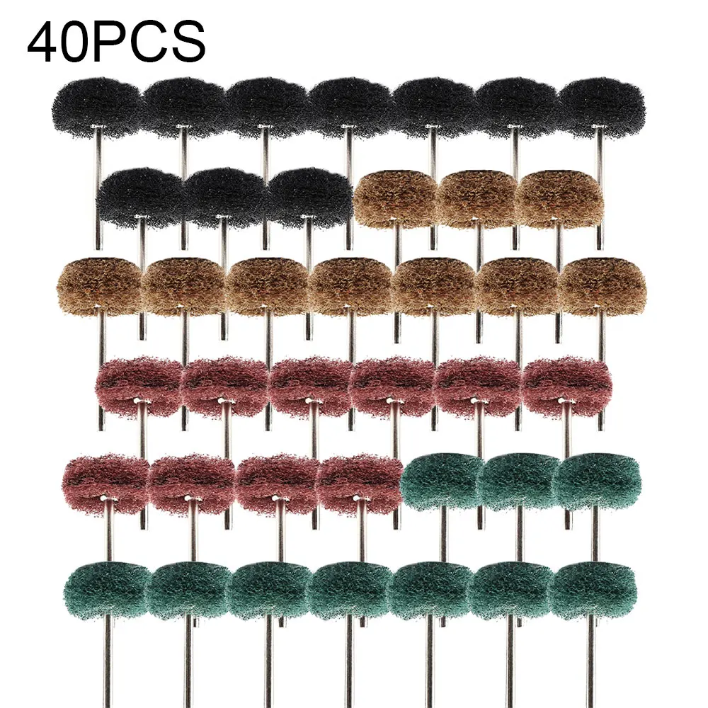 40pcs Mini Drill Abrasive Brush Nylon Buffing Polishing Wheel Sanding Head 3mm Shank 180-400Grit Buffs Rotating Tool Accessories