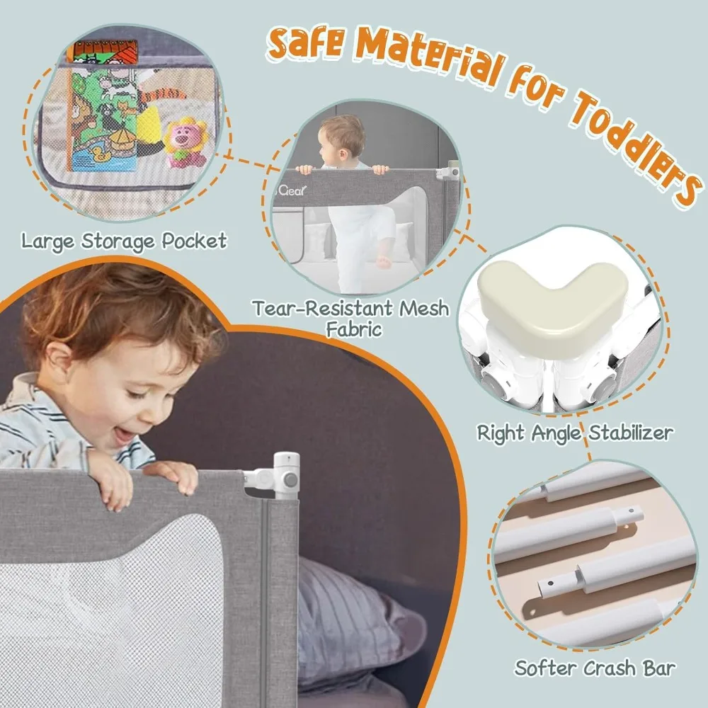 Bed Rail for Toddlers, Stable Protective Bed Side Rails, Baby Bedrail Guard for Twin Full Queen & King Size Bed (70.8 Inch,1 Pcs