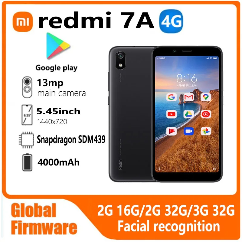 Xiaomi redmi 7a smartphone firmware global 4g 5.45 polegadas 1440x720 13mp qualcomm snapdragon 439 reconhecimento facial telefone usado