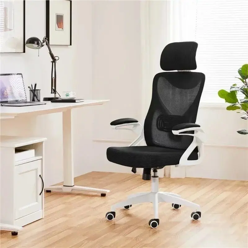 High Back Ergonomic Mesh Office Chair with Adjustable Padded Headrest, White/Black  Furniture