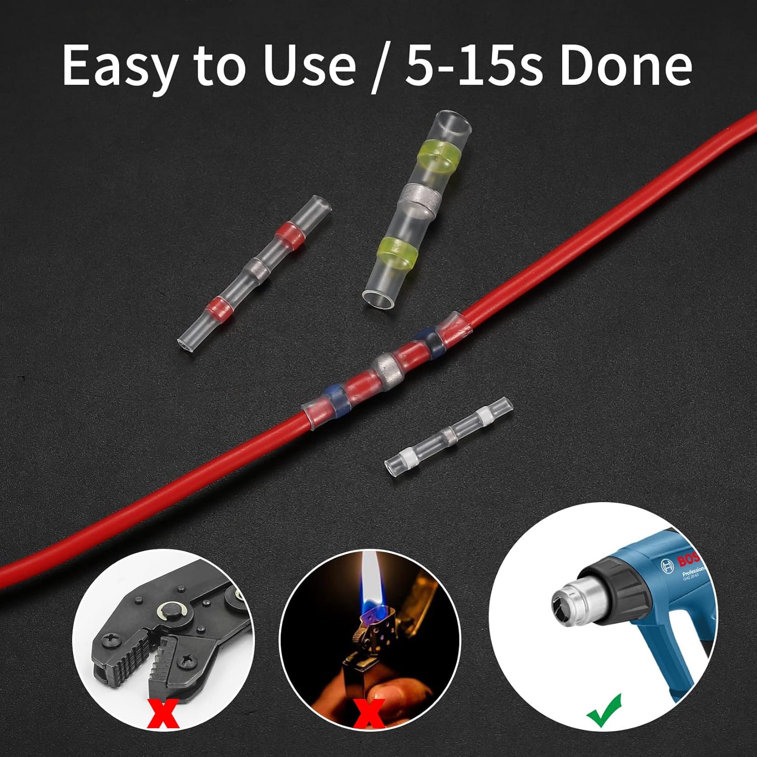 100 Pcs Solder Seal Wire Connectors, Heat Shrink Butt Wire Connectors Kit, Waterproof Insulated Heat Shrink Solder Butt Splice