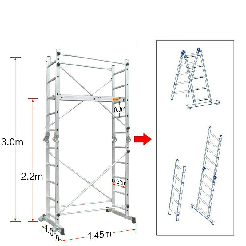 Andamio de aleación de aluminio de 2,2 M, plataforma de elevación plegable, marco de actividad móvil con ruedas portátil, escalera de ingeniería Deformable
