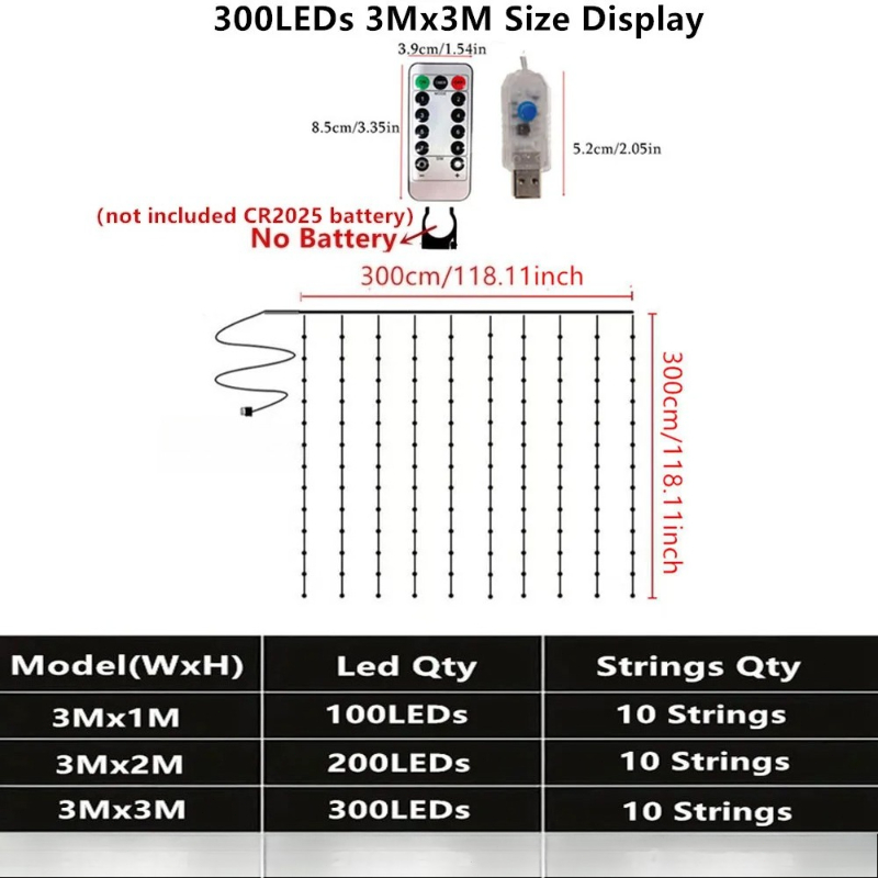 Cortina de luces LED alimentada por USB con Control remoto, adornos navideños para el hogar, boda, cumpleaños, dormitorio, luces de fiesta