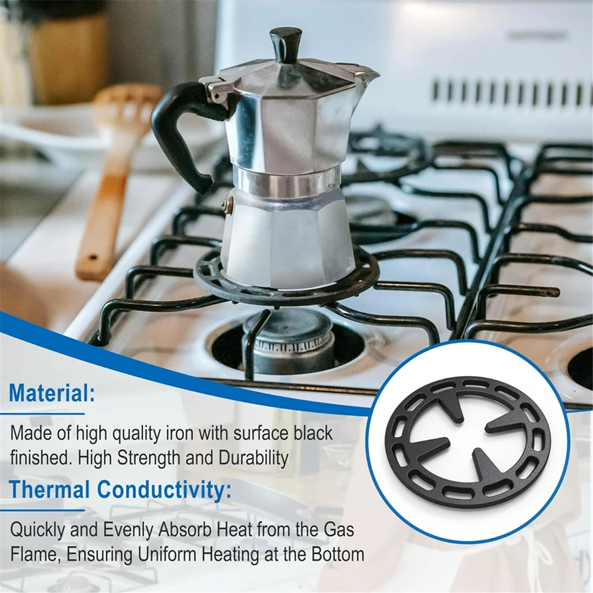 A72P 4.72inch Gas Rings Reducer Bottom Uniform Heating Iron for Smaller Cookware Like Pans Coffee Pots Teapot Omelet Pan