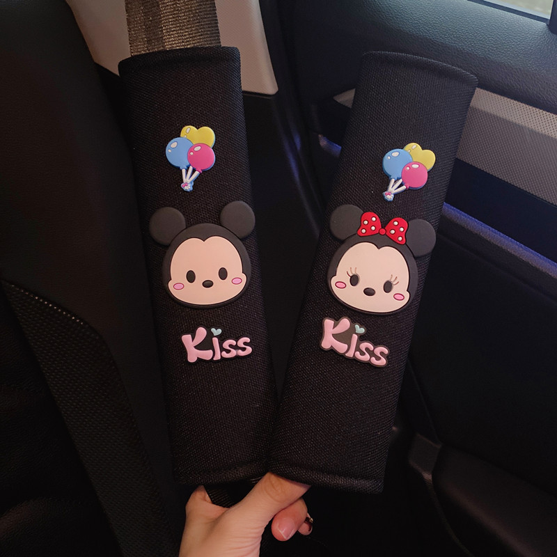Disney Mickey Mouse Belt Shoulder Pad Cover Cartoon Car Interior Decoration Kid Belt Cover Backpack Shoulder Strap Protector Pad