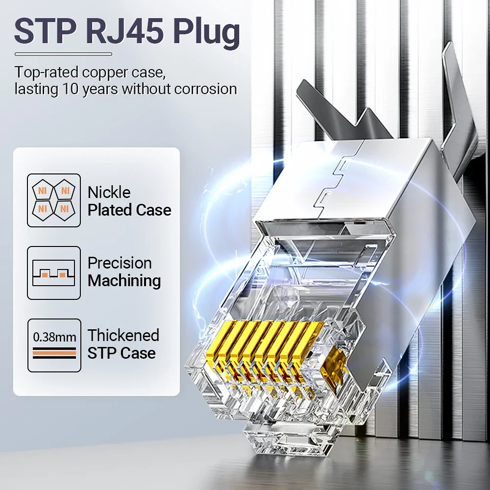 Сквозной разъем AMPCOM RJ45, вилка Ethernet CAT6A CAT7 rj 45 для твердого или многожильного сетевого кабеля CAT 7, с нагрузкой 1,5 мм