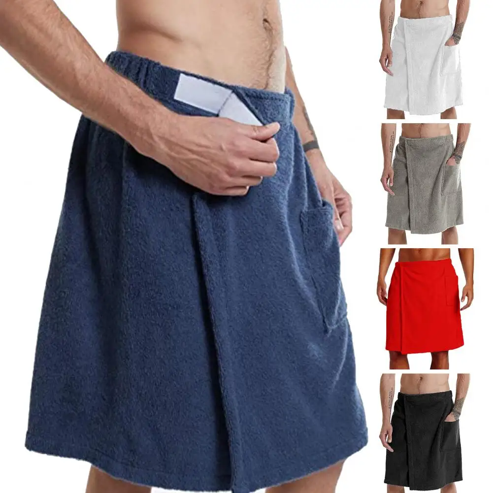 Roupão de banho masculino meio corpo, toalha de banho ajustável com cintura elástica, camisola, roupa de casa com bolso para esportes ao ar livre