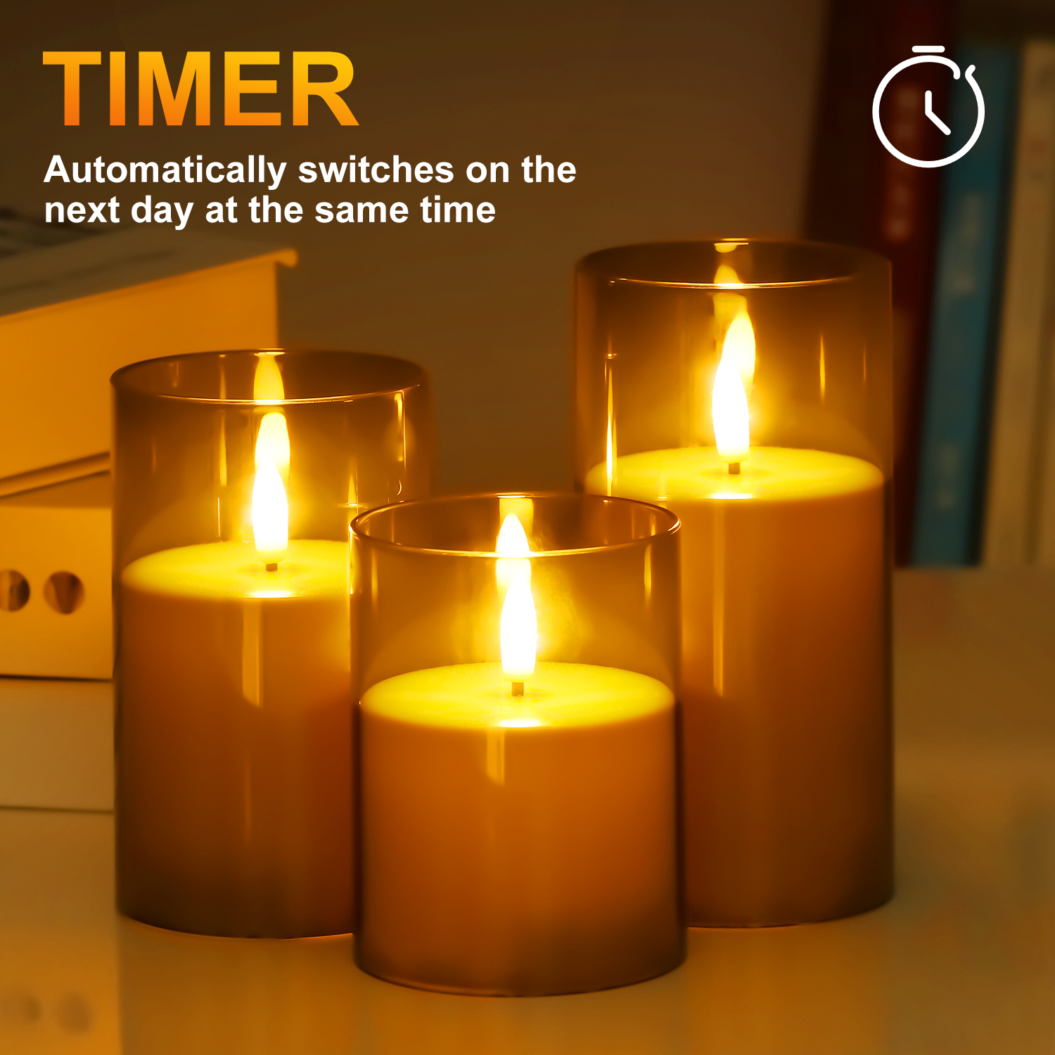 Velas LED de 3 uds con Control remoto, funciona con pilas, vaso de plástico gris con temporizador para decoración del hogar