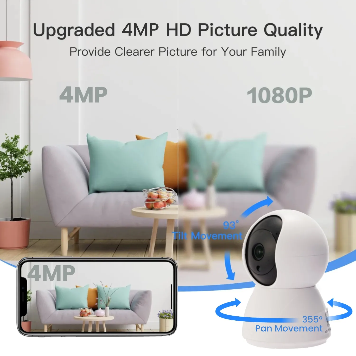 Tuya Smart Security Camera Indoor 2K with USB,355 Pan/Tilt Cameras for Home Security with Motion Detection,2-Way Talk