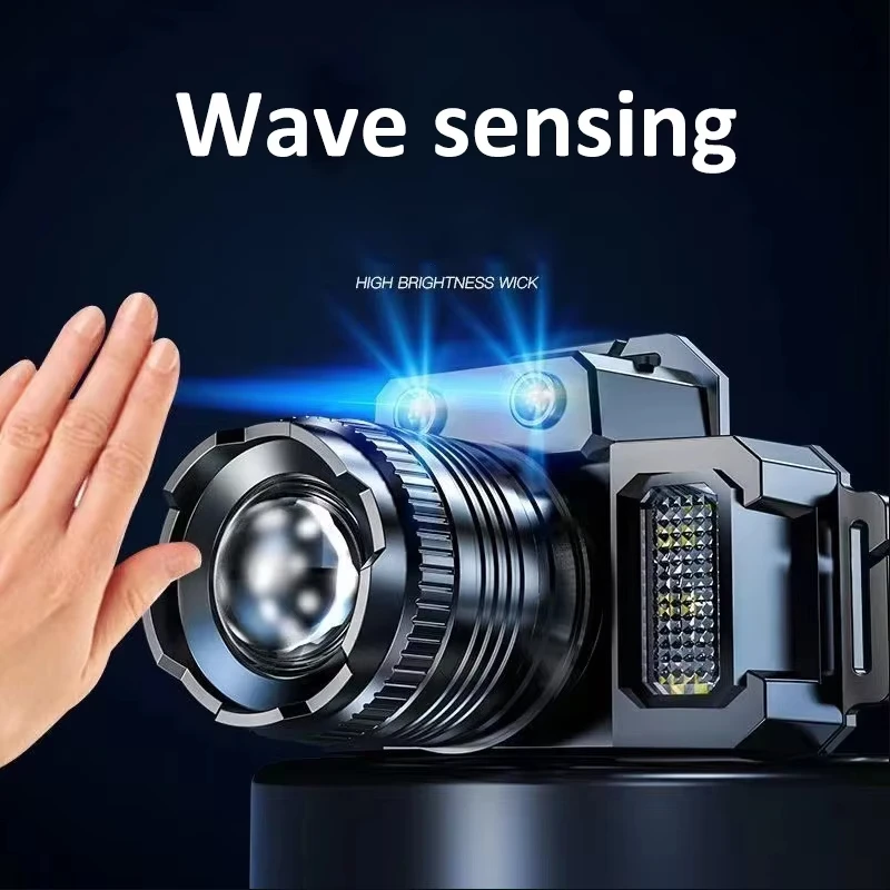 Portable Rotary Zoomable LED Headlight USB Rechargeable Waterproof Head Lamp Built in Battery Torch Fishing Camping Head Light