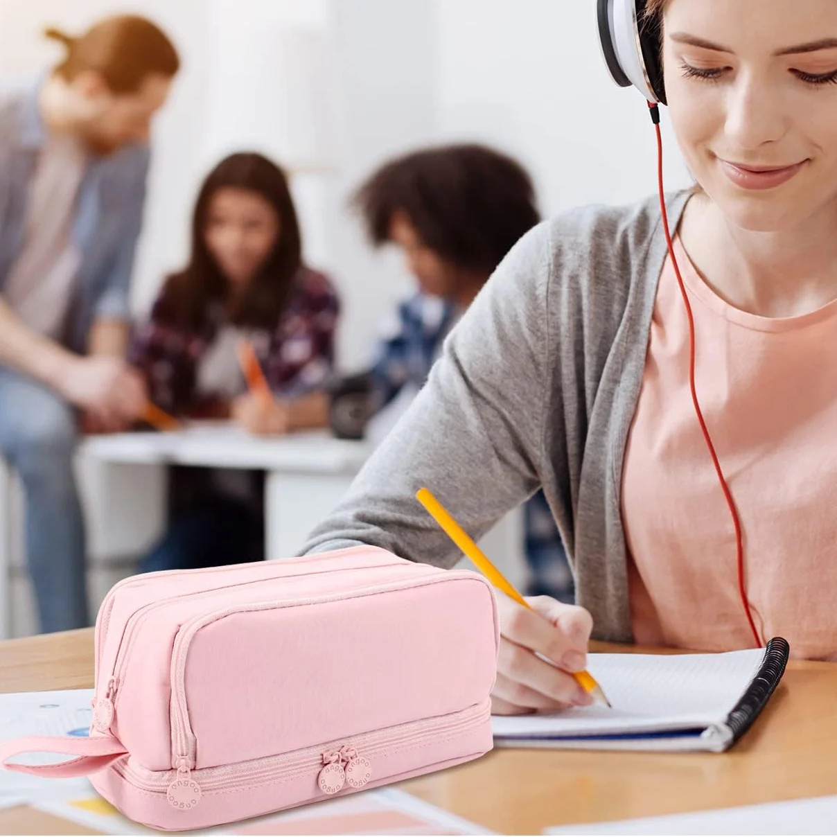 1 Astuccio per matite di grande capacità Astuccio per matite in tessuto Oxford durevole Borsa di stoccaggio portatile Ideale per l'uso scolastico e in ufficio