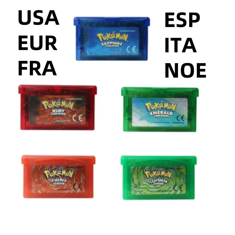 Игровой картридж GBA, 32-битная карта для игровой консоли Pokemon Emerald Fire Red LeafGreen Ruby Sapphire, блестящая этикетка, версия для США/EUR