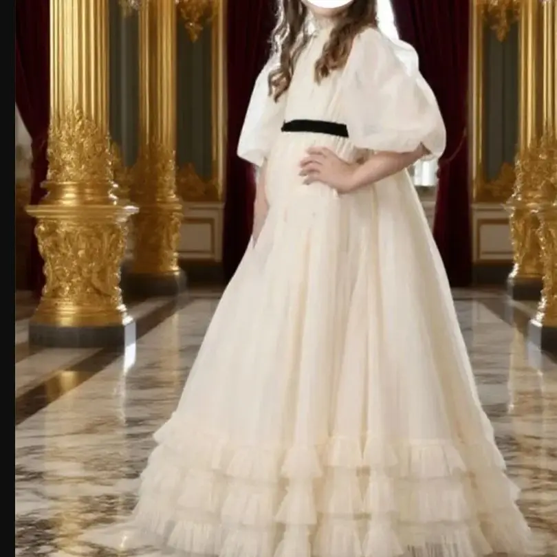 Vestido de niña de flores de tul blanco marfil para boda, cuentas de encaje, desfile de precios, vestidos hinchados de cumpleaños para niña