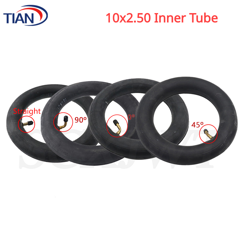 10 x 2,50 Innenrohr, 10 x 2,5 Kamera mit gebogenem Ventil, 45 90 Grad, für 10-Zoll-Kinderwagen, Kinderwagen, Roller, Elektroroller, Skateboard