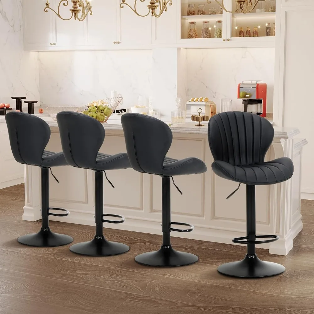 Set of 4 Modern Swivel Counter Height Bar Stools with Adjustable Faux Leather Upholstery and High Backs
