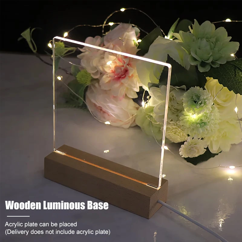 Base per display a LED in legno da 15 cm Supporto per luce USB rettangolare per ornamento artistico in resina di vetro cristallo Base per lampada da notte in legno Supporto per luce a LED