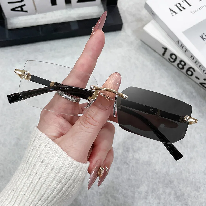 Randlose Sonnenbrille Rechteck Mode Beliebte Frauen Männer Shades Kleine Quadratische Sonnenbrille Für Weiblich Männlich Sommer Reisen Oculos