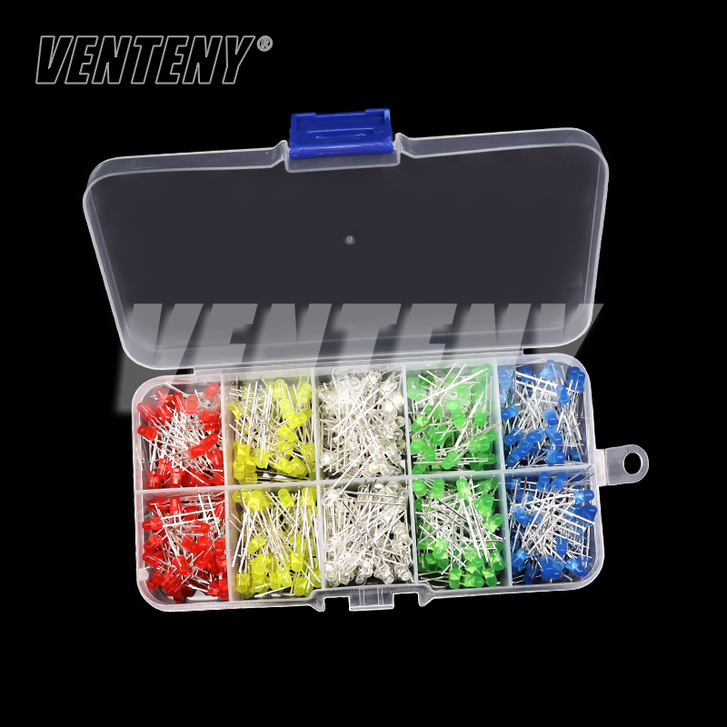 3 mm 5 mm LED-Dioden-Sortiment-Set, Weiß, Grün, Rot, Blau, Gelb, Orange, F3, F5 LEDs, Leuchtdioden, elektronisches Musterset