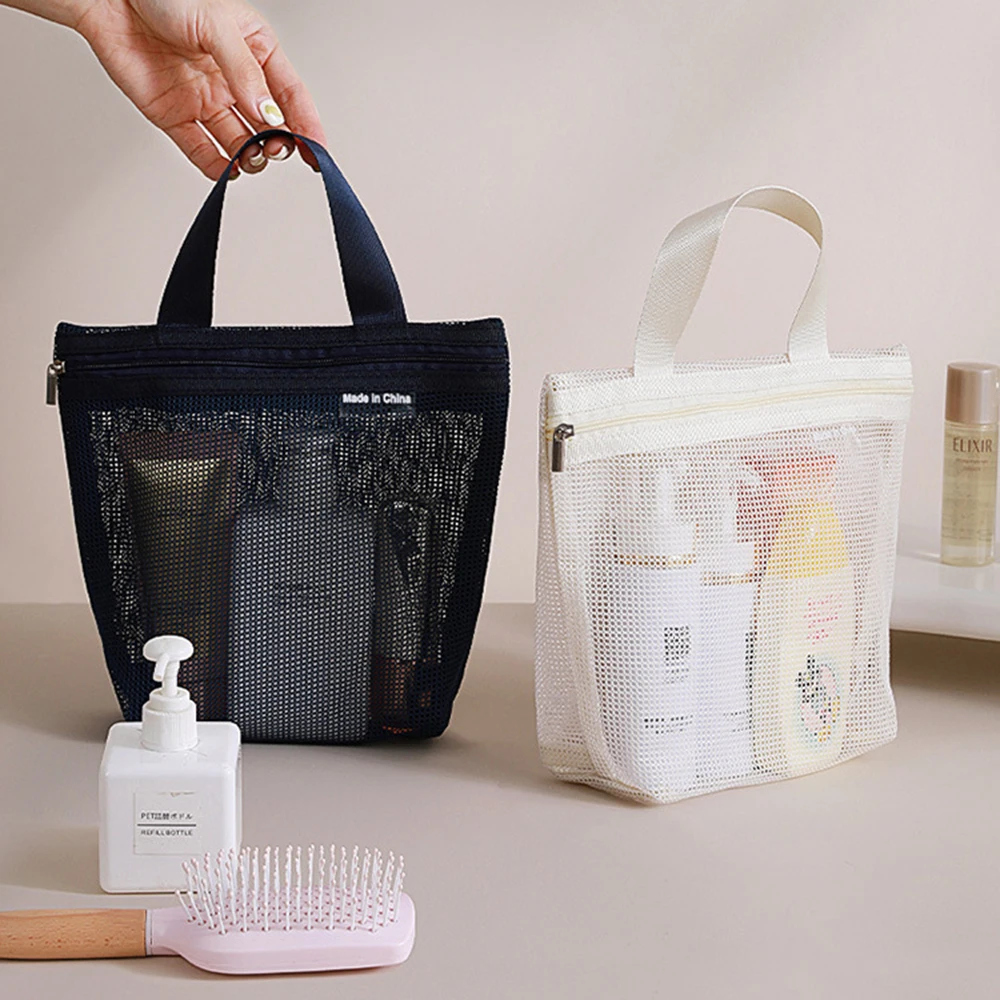Bolsas de almacenamiento de artículos de tocador de maquillaje de malla, bolsos portátiles de viaje para lavado corporal, herramientas de ducha, organizador colgante, bolsa organizadora de cosméticos