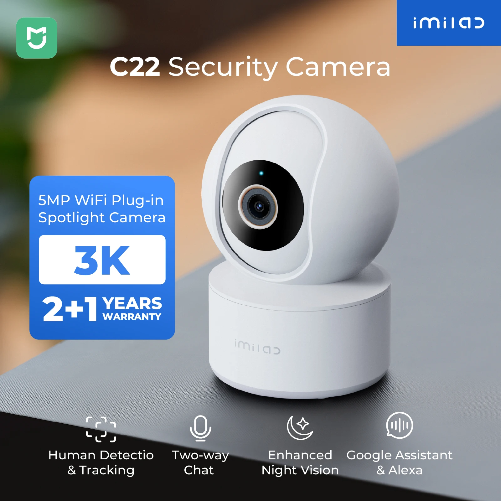 IMILAB WiFi 6 Cámara de monitor de bebé para interiores con detección de IA Visión nocturna Audio bidireccional 360 °   PTZ para Seguridad Infantil C21/C22