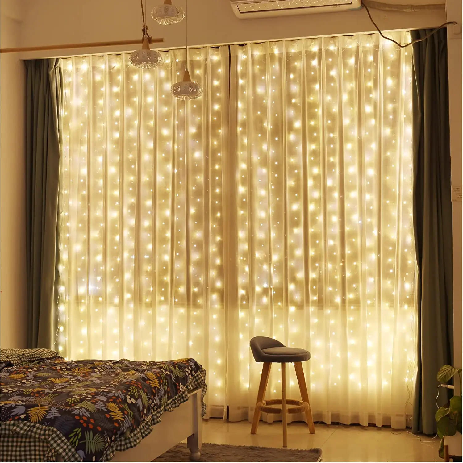ผ้าม่านไฟ LED String ตกแต่งคริสต์มาส 3 M รีโมทคอนโทรลวันหยุดงานแต่งงาน Fairy Garland สําหรับห้องนอนกลางแจ้ง
