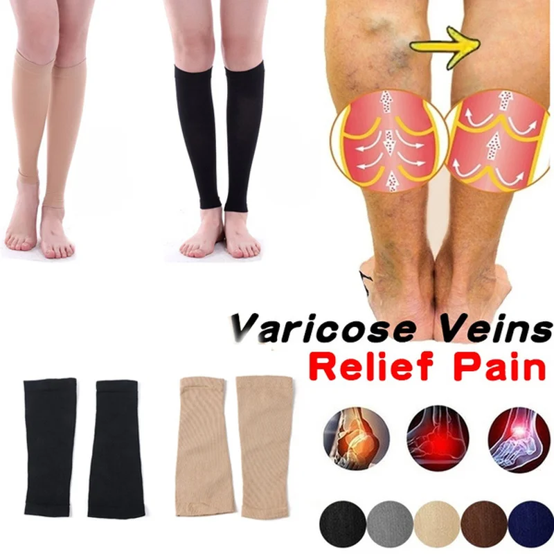 2pcs Varicose Vein Fatigue Relief Leg Warmer Compression Calf Sleeve Sock Long Stocking Elastic Leg Support Leg Shin Sock