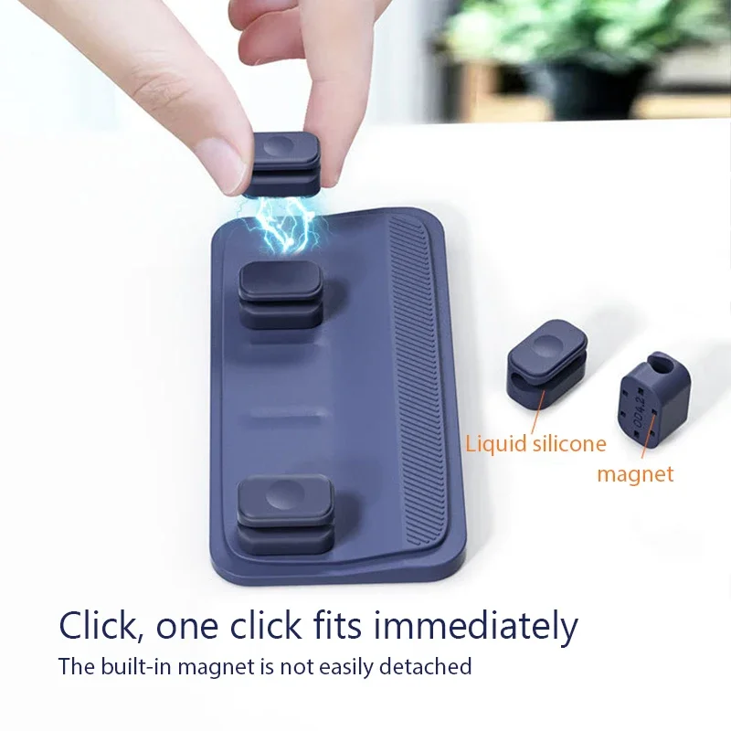 6 in 1 Magnetic Mouse Wire Organizer Desktop Cable Clip Protector Cord Row Plug Self-Adhesive Fixed USB Charging Line Holder